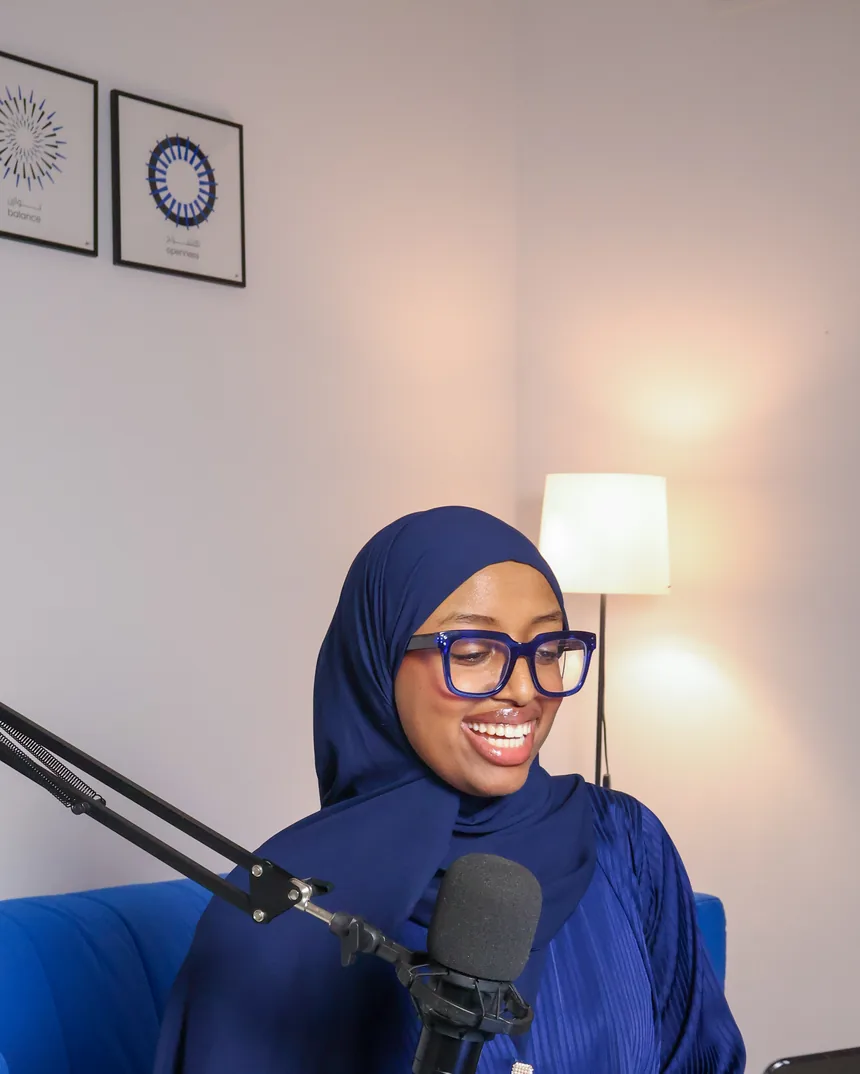 Podcast session with microphone and laptop